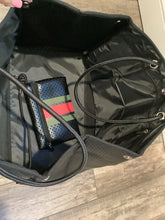 Load image into Gallery viewer, Black Metallic Red & Green Stripe Neoprene Tote