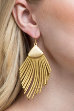 Load image into Gallery viewer, Gold Faux Leather Tassel &amp; Feather Earrings
