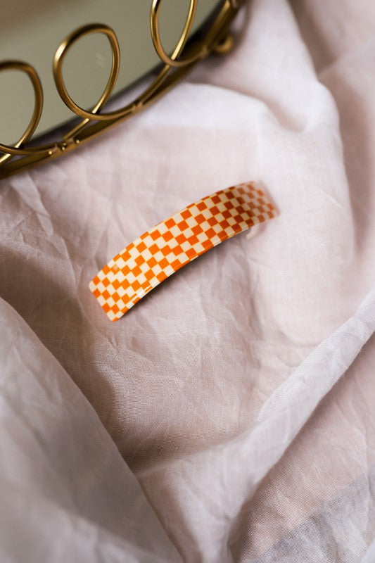 Orange Checkered Hair Clip